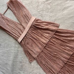 Sabina Musayev Skylar Tiered Belted Maxi Gown Dress Rose Gold Antique Pink Sz M